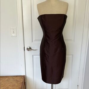 Elegant Strapless Silk Brown Dress